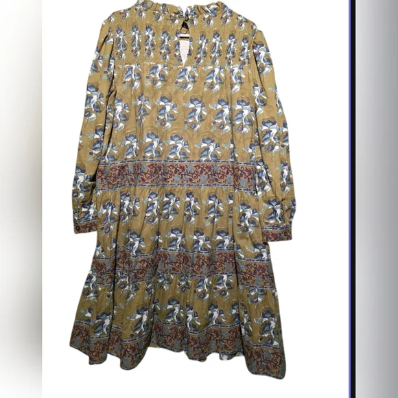 Victoria Dunn Olive and Blue Floral Dress EUC Medium PTP 24 Length 38 - Picture 2 of 3